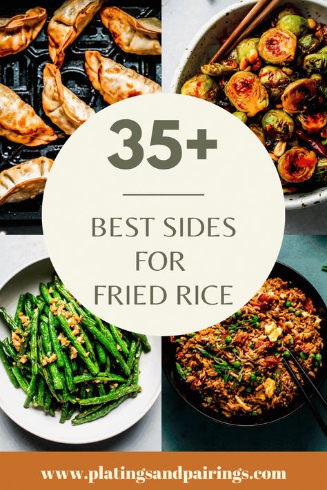 Wondering what to serve with fried rice for dinner? Look no further! Here's a list of the 30+ best sides for fried rice! These recipes are all quick, easy and delicious. What To Make With Fried Rice, What Goes With Fried Rice, What To Eat With Fried Rice, Fried Rice Sides, Chinese Sides Recipes, What To Serve With Fried Rice, Fried Rice Plating Ideas, Asian Fried Rice Recipe, Fried Fish Sides