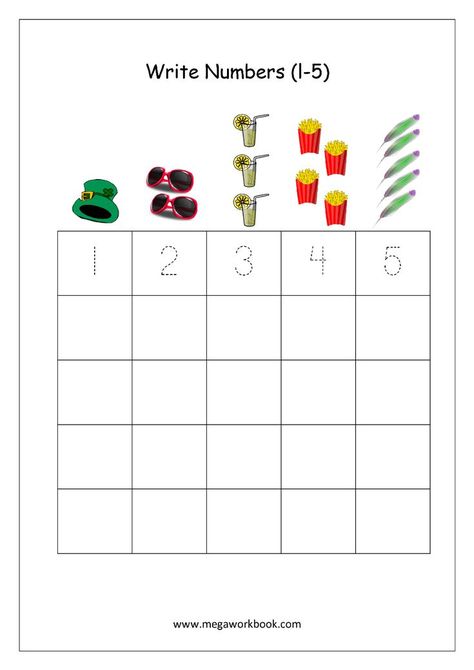 Free Math Worksheets - Number Tracing And Writing (1-10) - Number Recognition - Megaworkbook Writing Numbers 1-5 Worksheet, Number 1-5 Worksheet Preschool, Write Numbers 1-10 Worksheets, Writing Numbers Kindergarten, Soal Tk, Number Writing Worksheets, Writing Practice Preschool, Preschool Charts, Kindergarten Math Free