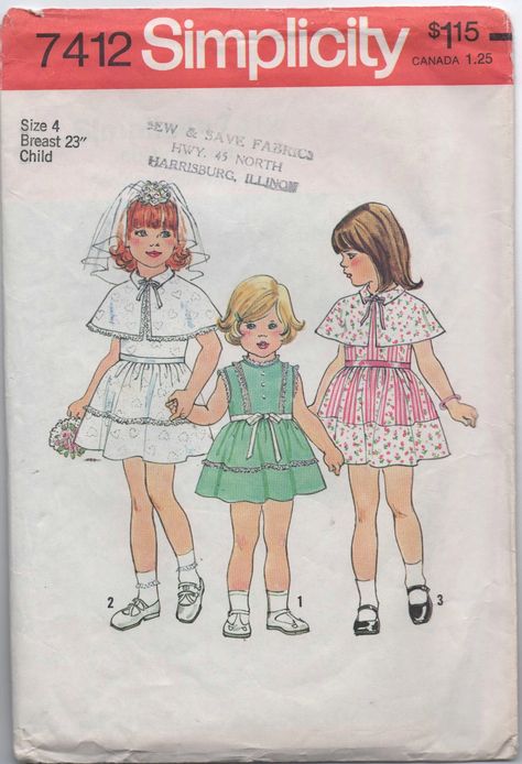 Capelet Pattern, Kids Clothes Patterns, Childrens Sewing Patterns, Sewing Patterns Girls, Vintage Dress Patterns, Paper Sewing Patterns, Sewing Patterns For Kids, Pattern Images, Simplicity Patterns