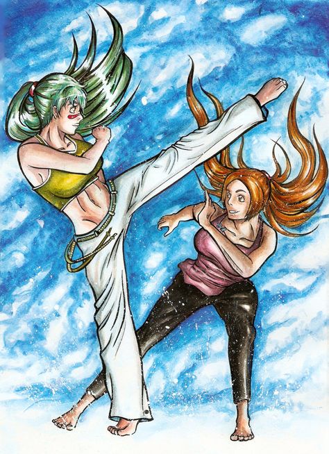 Capoeira Training by Marvolo-san Capoeira Anime, Girl Kickboxing, Capoeira Girl, Capoeira Art, Anime Universe, Female Elf, Martial Arts Girl, Sport Illustration, Cartoon Wallpaper Iphone