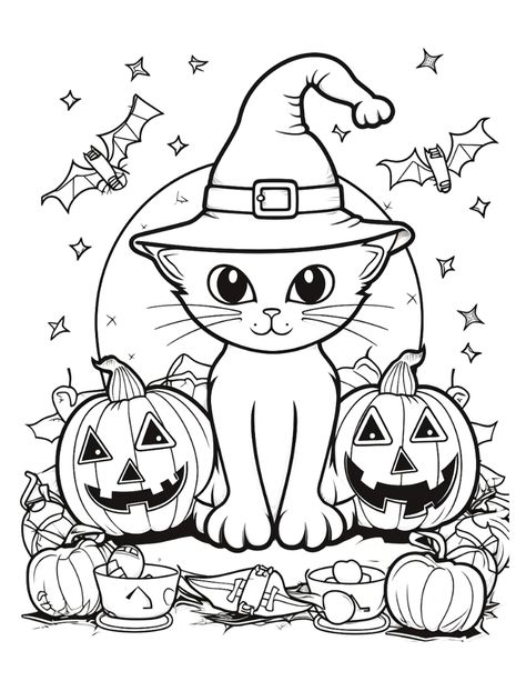 Free Printable Halloween Cat Coloring Pages Free Halloween Coloring Pages, Halloween Coloring Sheets, Photo Halloween, Cat Coloring, Pumpkin Coloring Pages, Chat Halloween, Halloween Coloring Book, Cat Coloring Page, Halloween Coloring Pages