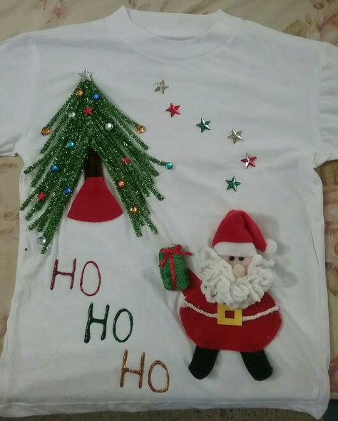 Ugly Christmas Tshirt DIY Xmas Tshirt Ideas Diy, Christmas Tree Shirt, Christmas Tshirt, Christmas Crafting, Tree Shirt, Xmas Ideas, Diy Christmas Tree, T Shirt Diy, Deck The Halls