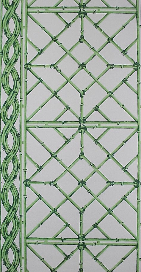 Wallpaper Design Interior, Lattice Wallpaper, Palm Beach Decor, Lattice Wall, Chinoiserie Pattern, Cottages And Bungalows, Event Design Inspiration, Linen Fabrics, Hand Printed Fabric