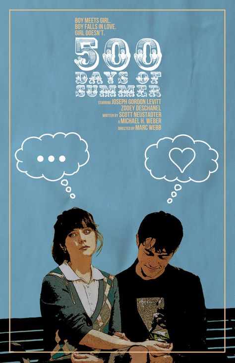 500 Days Of Summer, 500 Days, Summer Movie, Septième Art, Joseph Gordon Levitt, Psy Art, Boy Meets Girl, Alternative Movie Posters, Zooey Deschanel