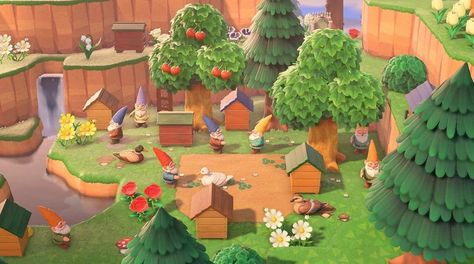 ACNH Designs & Layouts 🏝 on Instagram: “I’m loving all of the designs you guys are using with small items! A gnome village is perfect for a forest/mushroom layout. Also, make sure…” Animal Crossing Designs, Gnome Houses, Gnome Village, Forest Designs, Yard Ideas Backyard, V Games, Beautiful Yards, Gnome House, Animal Crossing Game