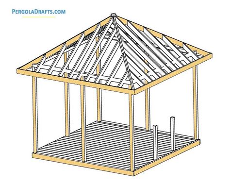 12x12 Square Gazebo Plans Blueprints For Functional Summerhouse Gazebo Blueprints, Square Gazebo, Rectangle Gazebo, Deck Patterns, Interior Design Sketchbook, Diy Gazebo, Gazebo Roof, Gazebo Plans, House Main Gates Design