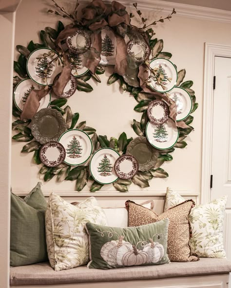 In love with how our Client’s Plate Wreath turned out! We need to add a few more small plates but ran out of tiny plate holders! If you are… | Instagram Wall Display Plates, Wall Plate Holders Ideas, Wreath With Plates, Plate Wreath Ideas, Collector Plate Display Ideas, How To Hang Plates On Wall, Plate Wreath Diy, Kitchen Wreath Ideas, Small Wreath Ideas