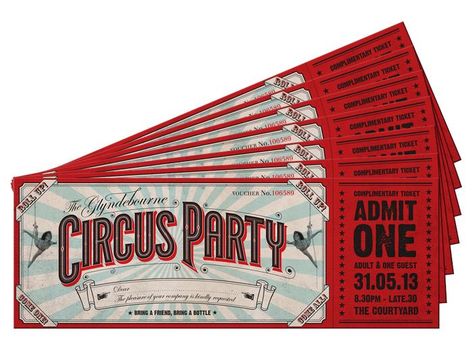 GLYNDEBOURNE CIRCUS PARTY - Jon May Studio Circus Tickets, Costume Department, Carnival Tickets, Circus Design, Circus Theme Party, Vintage Ticket, Movie Night Party, Ticket Design, May Designs