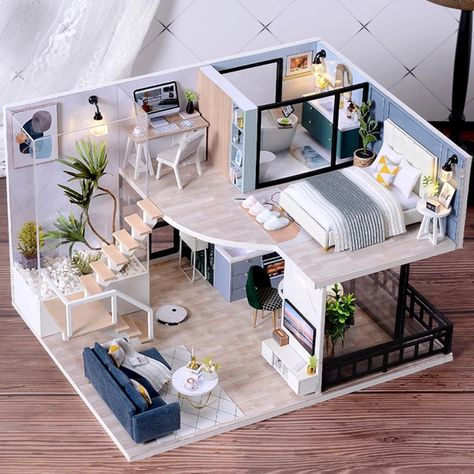 Doll House Kit, Wooden Dollhouse Kits, Cozy Diy, Loft House Design, Creative Room, House Floor Design, Mini Doll House, Casas The Sims 4, Sims House Plans