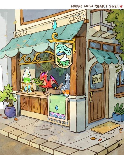 Potion Shop, Isometric Art, Modern Fantasy, Arte Sketchbook, Fantasy Art Landscapes, 판타지 아트, Art And Illustration, Environment Concept Art, Environmental Art