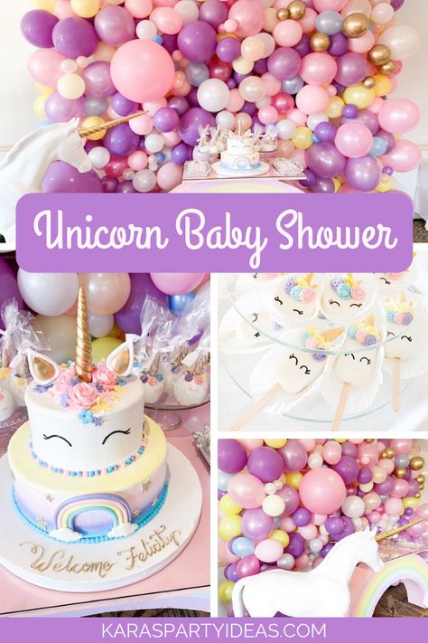 Unicorn Bridal Shower Theme, Unicorn Baby Shower Theme, Moldes Para Baby Shower, Girl Shower Themes, Pastel Balloons, Unicorn Baby Shower, Beautiful Unicorn, Unicorn Theme