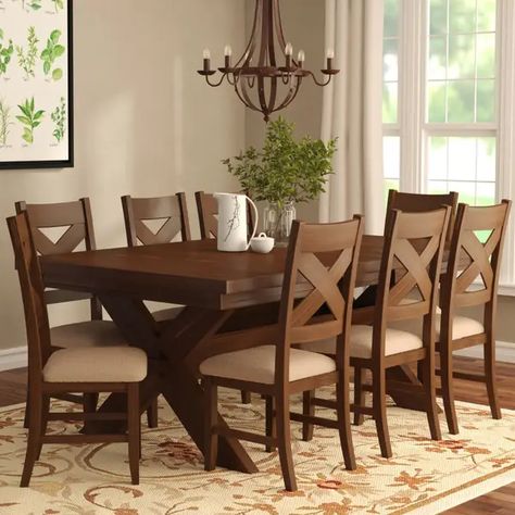 Wooden Dining Table Designs, Dining Table Design Modern, Set Meja Makan, Kursi Bar, Solid Wood Dining Set, Small Kitchens, 7 Piece Dining Set, Carpet Styles, Farmhouse Dining Room