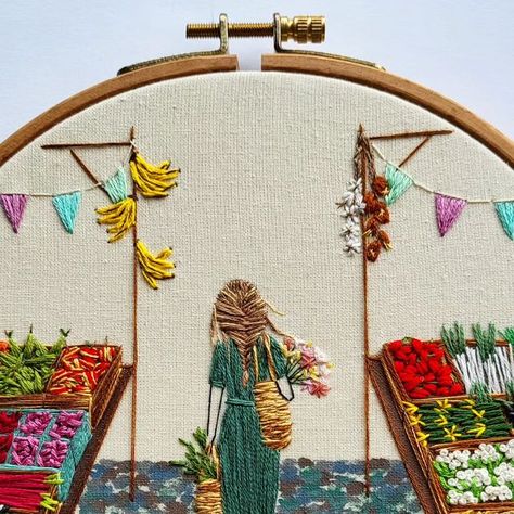 Macrame Things, Nokshi Katha, Picture Embroidery, Tapestry Crochet Patterns, Handmade Embroidery Designs, Hand Embroidery Projects, Thread Art, Fruit Vegetables, Flowers Handmade