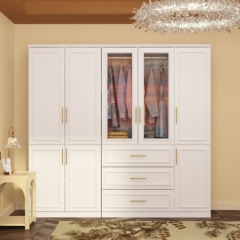 74.8"H Modular Armoire&Wardrobe Storage Cloest Cabinet Organizer White - Bed Bath & Beyond - 37778641 Redesign Ideas, Armoire Wardrobe Closet, Cabinet Glass Doors, Armoire Cabinet, Modular Cabinets, Modular Wardrobes, Wood Armoire, House Redesign, Closet Colors