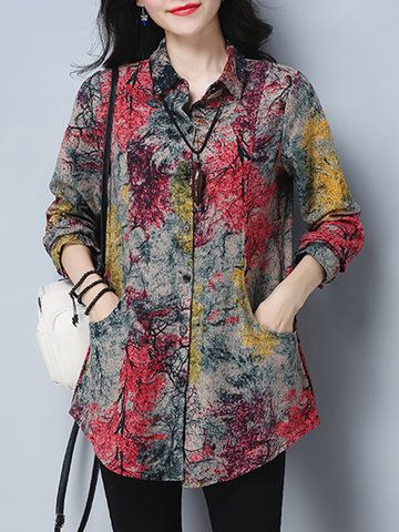 Casual Tree Printed Women Shirs Outfits Korean Style, Plaid Shirts For Women, Casual Outfit Summer, Cotton Tops Designs, Outfit Korean Style, Outfits For Summer, Chiffon Blouses, Outfits For Fall, Simple Kurta Designs