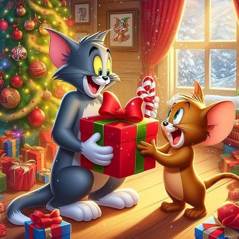 Tom And Jerry Christmas, Tom Og Jerry, Fantasy Childhood, Christmas Cartoon Pictures, Tom And Jerry Photos, Tom And Jerry Pictures, Tom And Jerry Wallpapers, Xmas Drawing, Disney Toms