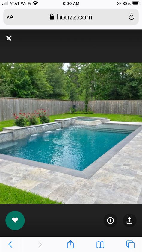 Pool Landscaping Rectangle, Pools Backyard Inground Rectangle, Simple Pool With Hot Tub, Rectangular Pool With Hot Tub, Square Pool Ideas Backyards, Square Pool Design, Rectangle Pool Landscaping Backyard, Rectangular Pool Landscaping, Pool With Hot Tub And Tanning Ledge