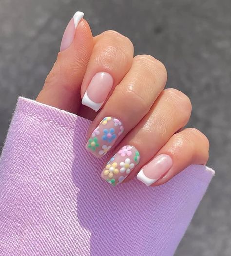 Easter Nails Design Spring, Press On Nails Short, Floral Nail Designs, Flower Nail Designs, Fake Nails With Glue, Nails For Women, Nails For Kids, Easter Nails, Pastel Nails