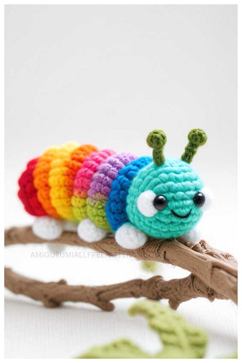 Amigurumi Caterpillar Free Pattern, Very Hungry Caterpillar Crochet Pattern, Bugs Crochet Pattern Free, Crochet Caterpillar Pattern Free, Crocheted Caterpillar, Caterpillar Crochet Pattern, Amigurumi Caterpillar, Crochet Mirror, Caterpillar Crochet