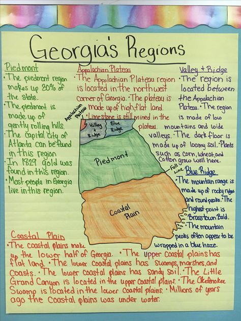 Georgia regions anchor chart 5 Regions Of Georgia Project, Regions Of Georgia, 5 Regions Of Georgia, 3rd Grade Georgia Social Studies, Georgia Regions 2nd Grade Project, Georgia Regions 2nd Grade, Georgia Habitats 3rd Grade, Georgia Living, Georgia Regions