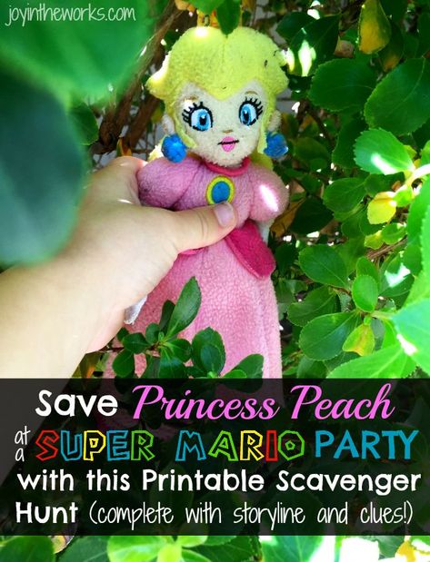 Need a fun activity for a Super Mario Party or just a Super Mario Fan? How about a Save Princess Peach Scavenger Hunt? Check out the scavenger hunt we made complete with printable clues and storyline! Mario Party Games For Kids, Mario Garden, Princess Peach Party Ideas, Princess Birthday Party Games, Mario Party Games, Princess Peach Party, Princess Party Games, Mario Bros Birthday Party Ideas, Mario Theme