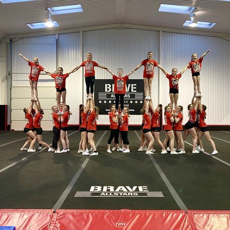 Cheer level 1 pyramid Cheer Stunts, Pyramid, Wrestling Ring, All Star, Brave, Basketball Court, Wrestling