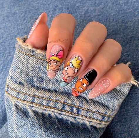 Cartoon Nail Art Designs, Nail Art Cartoon, Cartoon Nail Designs, Character Nails, Cartoon Nail Art, Minion Nails, Ten Nails, Purple Nail Art, Nails Fun