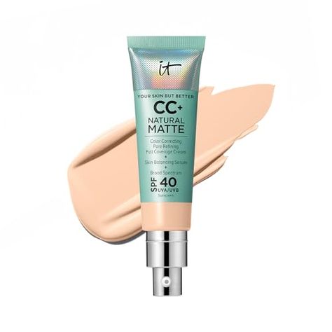 IT Cosmetics CC+ Cream Natural Matte Foundation with SPF 40 - Shine-Reducing & Long-Wear Full Coverage Foundation For Oily Skin - With Hyaluronic Acid - Fragrance Free & Non-Comedogenic - 1.08 fl oz It Cosmetics Cc Cream, Foundation For Oily Skin, Foundation With Spf, Full Coverage Foundation, It Cosmetics, Matte Foundation, Products Makeup, Cc Cream, Fragrance Free