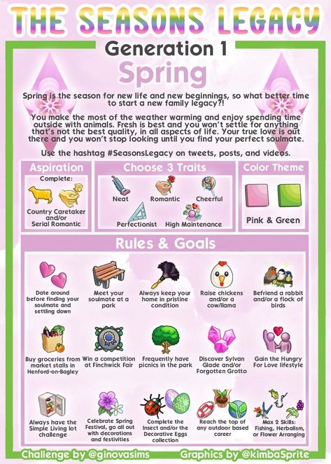 It's been a minute since I've done one of these, but here's a new set of legacy challenge rule cards. This time, it's the 4 Generation SEASONS LEGACY by @ginovasims The cool thing about this challenge... Sims 4 Family Tree Template, Sims 4 Generation Challenge, Sims 4 Storyline Ideas, Sims 4 Legacy Challenge, Sims 4 Legacy, Sims 4 Challenge, Sims 4 Cheats Codes, Storyline Ideas, Legacy Challenge