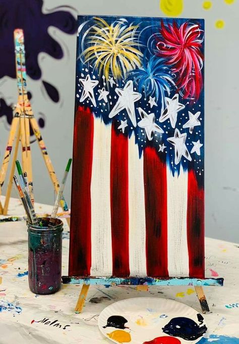 American Flag Painting, Painting On Canvas For Beginners, 4th July Crafts, Patriotic Art, Flag Painting, Painting Ideas For Beginners, Canvas For Beginners, Draw Anime, Summer Painting