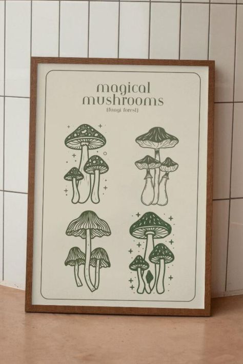 Boho Mushroom Decor, Mushroom Bedroom Decor, Magical Mushroom Forest, Mushroom Room Decor, Mushroom Bedroom, Mushroom Book, Mushroom Theme, Printable Wall Art Aesthetic, First Home Ideas