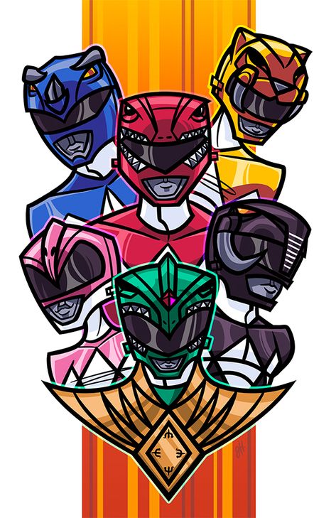 Print - The Six by JoeHoganArt on DeviantArt Game Expo, Original Power Rangers, New Power Rangers, Power Rangers Fan Art, Power Rangers Dino Charge, Power Rangers Samurai, Power Rangers Art, Go Go Power Rangers, Superhero Team