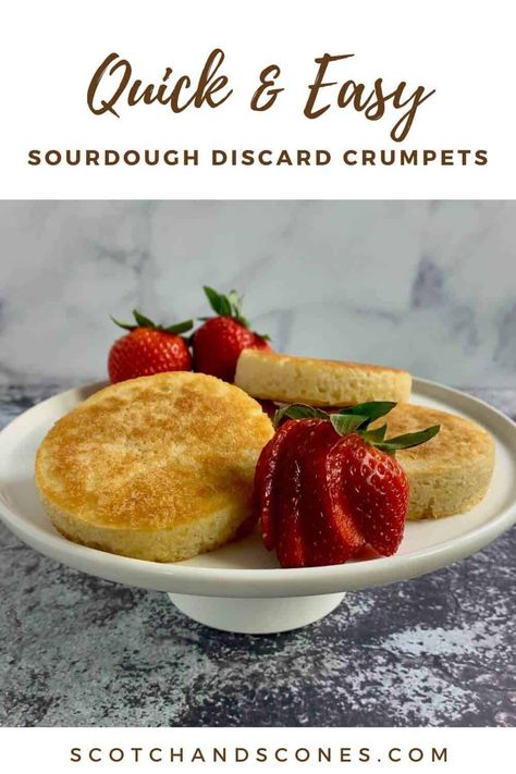 Sourdough crumpets are at the intersection of pancakes and English muffins. The batter is easy to make, requiring only four ingredients. Best of all, you can use your weekly unfed sourdough starter discard straight from the refrigerator. Perfect for breakfast or snack with butter and jam, crumpets are a great use for discard and are delicious to boot! Sourdough Crumpets, Chocolate Chunk Scones, Homemade Crumpets, Sourdough Starter Discard, Tea Treats, Easy Sourdough, Cream Scones, Cookie Snack, English Muffins