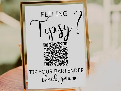 "🎄CHRISTMAS ORDER DEADLINES🎄 For all orders (including large group orders), in order to receive your item by Christmas, you must order by these dates: DECEMBER 12TH (standard shipping) DECEMBER 14TH (upgraded shipping) This Feeling Tipsy personalized QR Code Tip Sign is perfect for any event, wedding or special occasion where drinks will be served and you want to provide a simple way for guests to tip your bartender! PLEASE READ BELOW BEFORE PURCHASING ------------------------------------------------------------- This item is an instant download digital file TEMPLATE for you to customize and print yourself or through a printing company. The template will be EMAILED to you a few minutes after purchasing.  ❌Don't use apple pay or apple email when purchasing (you won't receive the emailed l Venmo Tip Sign, Tip Your Bartender Sign, Tips Sign Ideas, Virtual Tip Jar, Wedding Open Bar, Scan To Pay Sign, Mobile Cocktail Bar, Payment Sign, Open Bar Sign