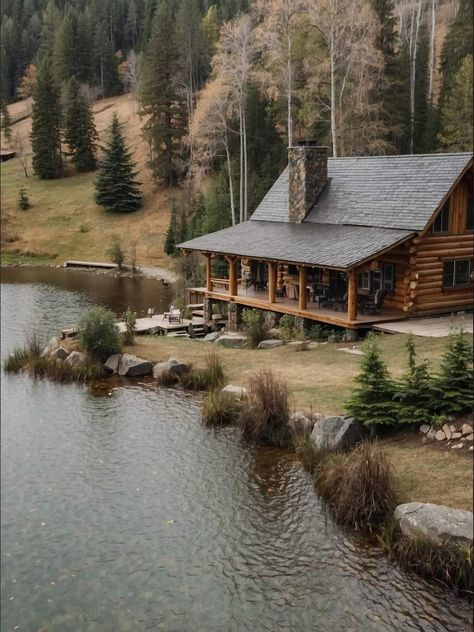 Log Cabin Backyard, Log Cabin Outside, Wood House Interior, Cabin Backyard, Cabin Landscape, Cabin Aesthetic, Little Cottages, Lakeside Cabin, Cabin House