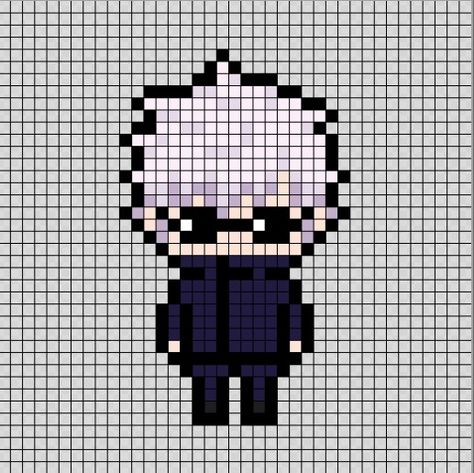 Easy Anime Pixel Art, Gojo Satoru Pixel Art Grid, Pixel Art Ideas Anime, Jjk Alpha Pattern, Jjk Perler Beads, Pixel Anime Art, Pixel Art Anime Easy, Gojo Pixel Art, Pixel Drawing Anime