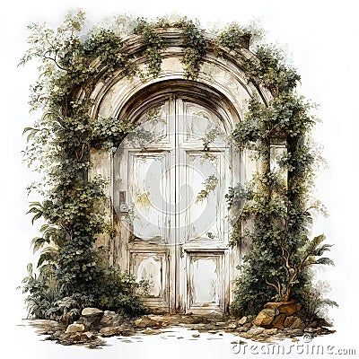 ancient-door-abandoned-mansion-style-vintage-illustration-door-surrounded-picturesque-tropical-vegetation-painting-made-pleasant-soft-neutral-tones Magic Door Illustration, Coqui Tattoo, Stages Of Acceptance, Door Illustration, Tropical Vegetation, Abandoned Mansion, Forest Illustration, Old Door, Old Building