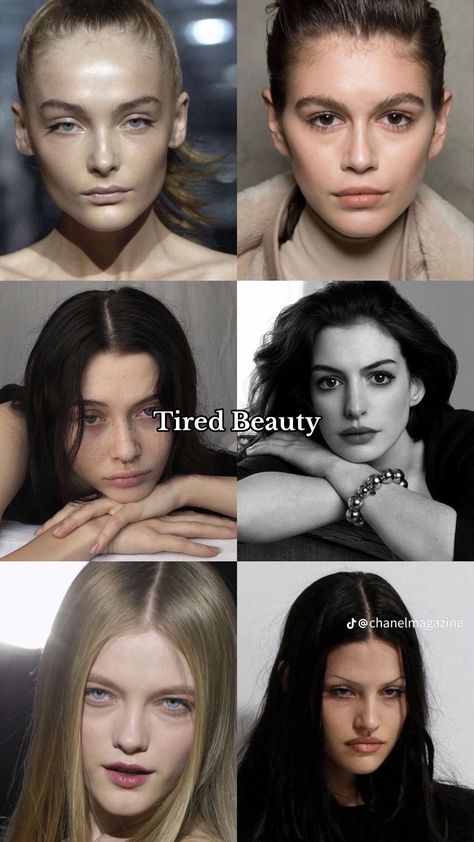 Younger Makeup Look, Heavy Lower Lips Aesthetic, Tired Beauty Look, Cat Beauty Face Type, Tired Makeup Look, Uneven Face, Sharp Cheekbones, Beauty Types, Tired Face