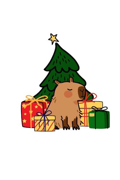 Download this Premium Vector about Vector illustration of a Christmas capybara, and discover more than 15 Million Professional Graphic Resources on Freepik Capybara Christmas Wallpaper, Cute Capybara Drawing Wallpaper, Capybara Printable, Halloween Capybara, Christmas Capybara, Capybara Chilling, Neat Gift Ideas, Geocaching, Christmas Wallpaper