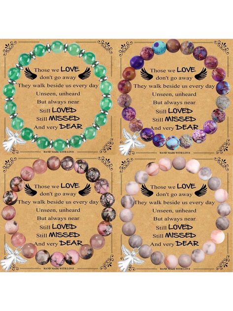 1Pc Memorial Gifts For Loss Of Loved Sympathy Remembrance In Memory Of Mother Father Pet Bereavement Grief Pink Red Purple Beads Bracelet With Angle Wings Jewelry Gifts For Women, Natural Stone Bracelets For Her Beads Bracelets    Stone     Women Fashion Jewelry, size features are:Bust: ,Length: ,Sleeve Length: Bracelets For Her, Wings Jewelry, Purple Beaded Bracelets, Pet Bereavement, Crystal Bead Jewelry, Wing Jewelry, Memorial Bracelet, Stone Bracelets, Purple Beads