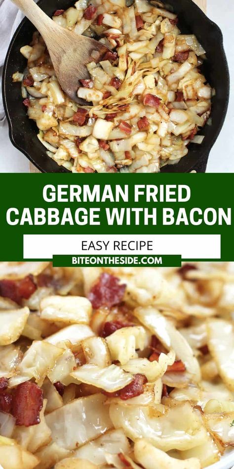 Stovetop Cabbage, Fried Cabbage Recipe, Fried Cabbage With Bacon, German Side Dishes, Easy Bacon Recipes, Cabbage With Bacon, Fried Cabbage Recipes, Cabbage Side Dish, Sweet And Sour Cabbage