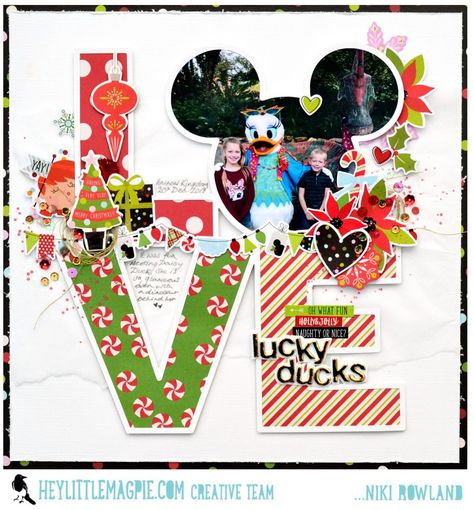 Cheese Christmas, Disney Project Life, Cruise Scrapbook, Disney Scrapbooking Layouts, Vacation Scrapbook, Disney Scrapbook Pages, Disney Memories, Polka Dot Paper, Disney Scrapbooking