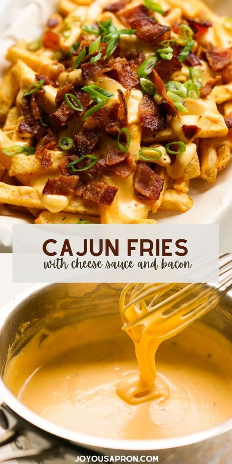 Spicy Cheese Sauce For Fries, Gumbo Cheese Fries, Cajun Street Food, Cajun Party Food Appetizers, Restaurant Style Appetizers, Cajun Cheese Sauce, Bacon Cheese Fries Recipe, Cajun Gravy Fries, Cajun Football Food