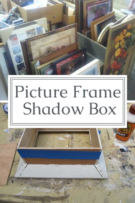 This easy shadow box project is made by assembling the piece with wood glue. No nails needed! You can even by the small plywood (hobby) boards at a craft store. Step by step directions so you can turn a picture frame into an easy shadow box project! #MyRepurposedLife #repurposed #pictureframe #shadowbox via @repurposedlife Making Shadow Boxes, How To Make A Shadow Box Diy, Diy Shadow Box Frame Dollar Stores, Shadow Box For Passed Loved Ones, Shadow Boxes Diy, Shadow Boxes Ideas, Diy Shadow Box Frame, Large Shadow Box Frame, Diy Shadow Box Ideas