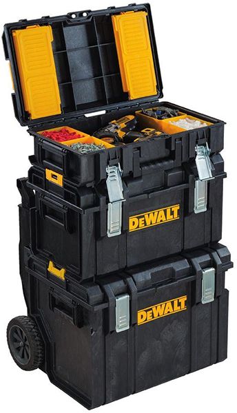 dewalt-ds130-toughsystem-tool-box-stacked Dewalt Tool Box, Mobile Tool Box, Dewalt Tough System, Media Storage Unit, Small Tool Box, Portable Tool Box, Rolling Tool Box, Power Tool Storage, Dewalt Tools