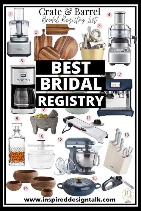 Love this bridal registry checklist for Bella's wedding shower. This is the perfect list of gift ideas for the bride to be!! Crate And Barrel Wedding Registry Ideas, Bridal Registry Must Haves, Bridal Registry Ideas, Bridal Registry Checklist, Wedding Registry Must Haves, Wedding Registry Gifts, Bridal Shower Gift List, Crate And Barrel Registry, Bride Checklist