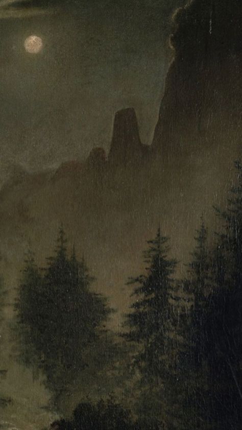 Forestcore Wallpaper Iphone, Moon Forest Painting, Dark Ethereal Aesthetic Wallpaper, Gremlincore Wallpaper, 19 Century Aesthetic Wallpaper, Emo Painting, Cottagecore Wallpaper Iphone, Dark Cottagecore Wallpaper, Cottagecore Painting