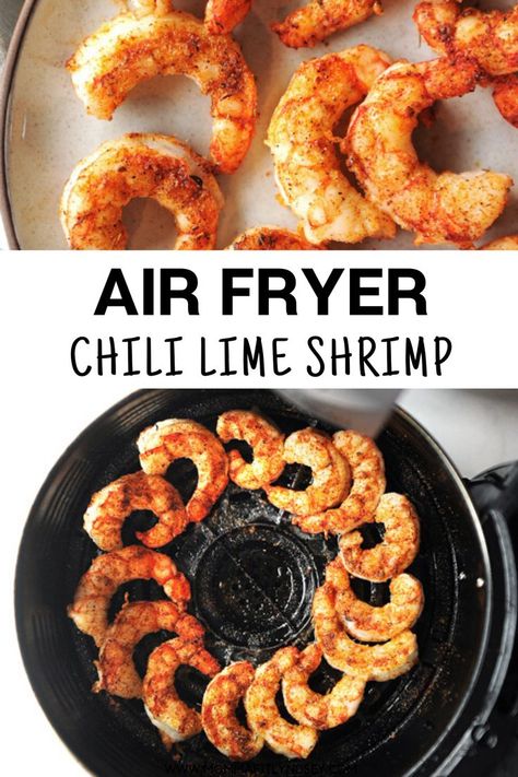 healthy air fryer shrimp recipe.  Great for keto, low carb, paleo or Whole30 dinners and meal prep.  Easy to make and quick for make ahead dinner or lunch Healthy Air Fryer Shrimp, Ways To Cook Shrimp, Air Fryer Shrimp, Recipe For Shrimp, Chili Lime Shrimp, Low Carb Healthy, Healthy Chili, Healthy Air Fryer, Low Carb Tacos