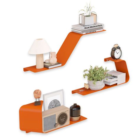 Orange Garage, Garage Wall Shelving, Floating Shelf Wall, Metal Floating Shelves, Cubby Shelf, Small Workspace, Wall Shelf Decor, Cube Shelves, Mounted Shelves