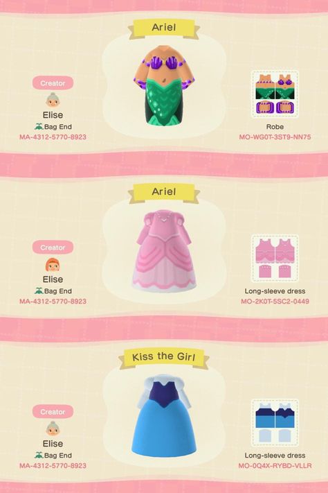 Acnh Disneyland, Disney Acnh, Acnh Mermaid, Animal Crossing Design, Acnh Clothes, The Little Mermaid Ariel, Animal Crossing Funny, Animal Crossing Guide, Animal Crossing Wild World